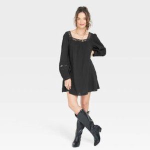 Universal Thread black long balloon sleeve lace inset mini dress